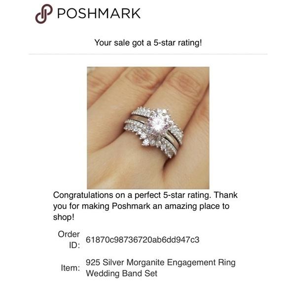 𝅺COPY - 925 Silver Moissanite Engagement Ring Wedding Band Set - Picture 7 of 9